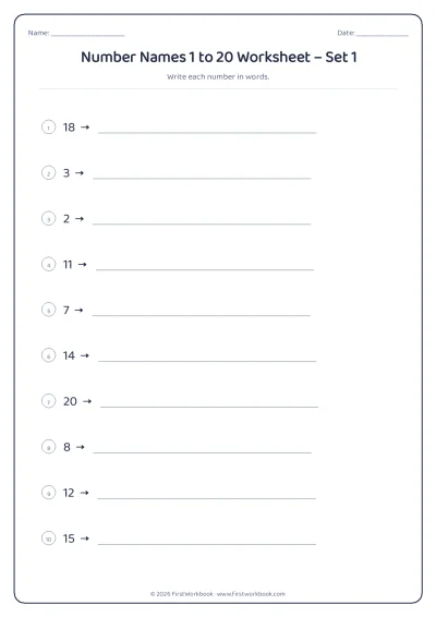 number names worksheet 1 to 20