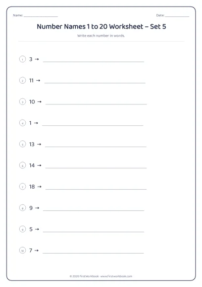 number names worksheet 1 to 20