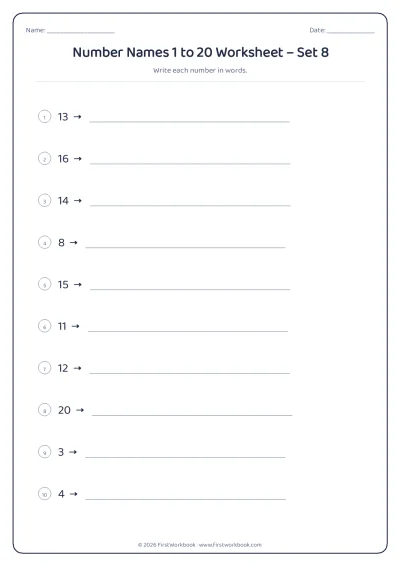 number names worksheet 1 to 20