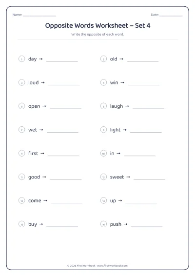 opposite words English grammar worksheet