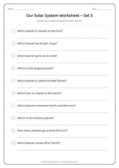 our solar system science worksheet for kids
