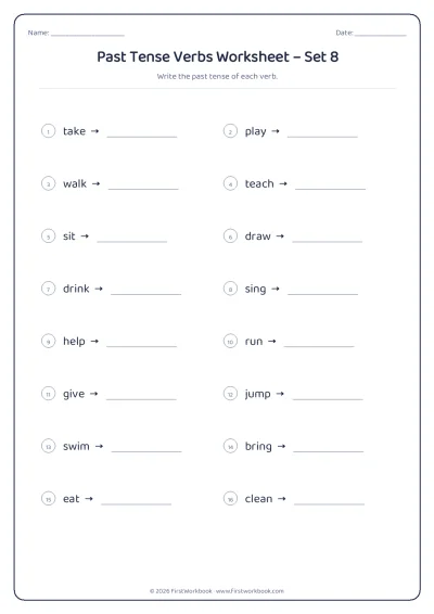 past tense verbs English grammar worksheet