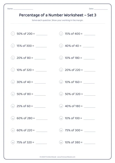 percentage of a number maths worksheet