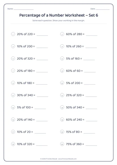 percentage of a number maths worksheet