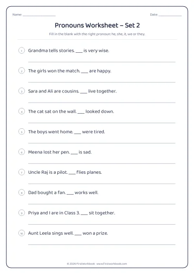 pronouns English grammar worksheet
