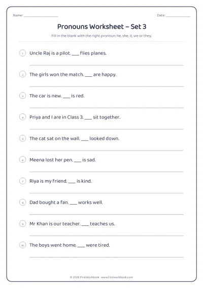 pronouns English grammar worksheet