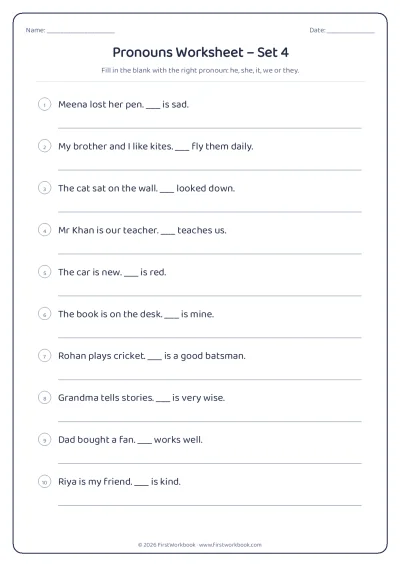 pronouns English grammar worksheet