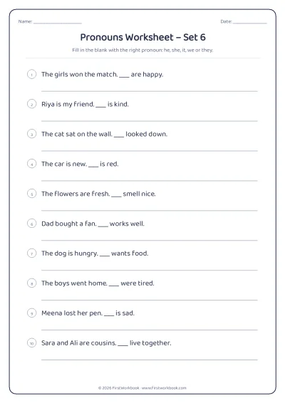 pronouns English grammar worksheet