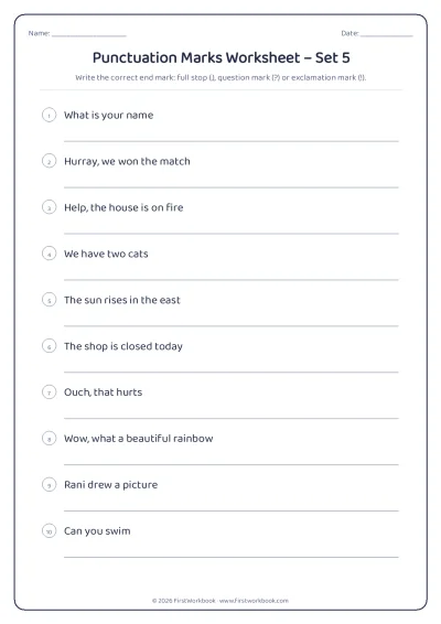 punctuation marks English grammar worksheet