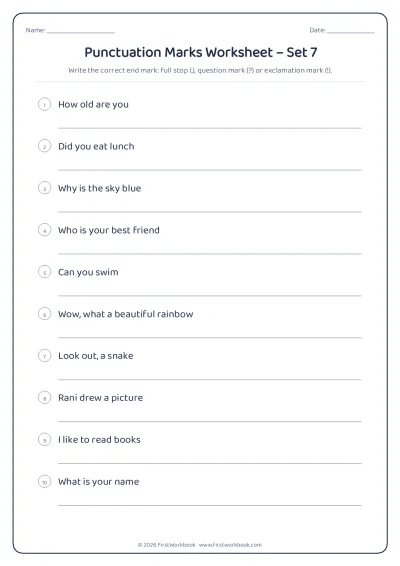 punctuation marks English grammar worksheet