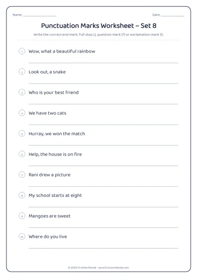 punctuation marks English grammar worksheet