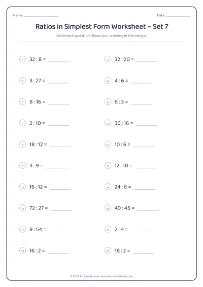 ratios in simplest form maths worksheet