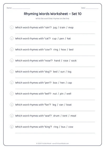 rhyming words worksheet