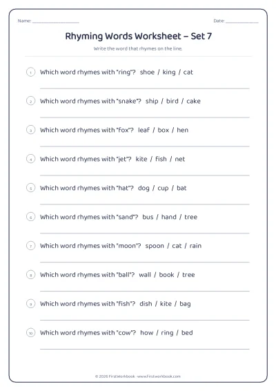 rhyming words worksheet