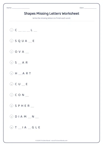 shapes missing letters spelling worksheet
