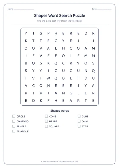 shapes word search puzzle worksheet