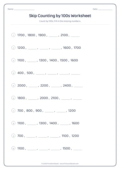 skip counting by 100s worksheet