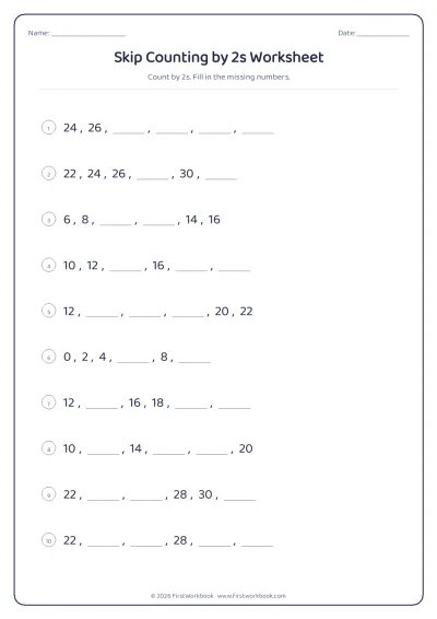 skip counting by 2s worksheet