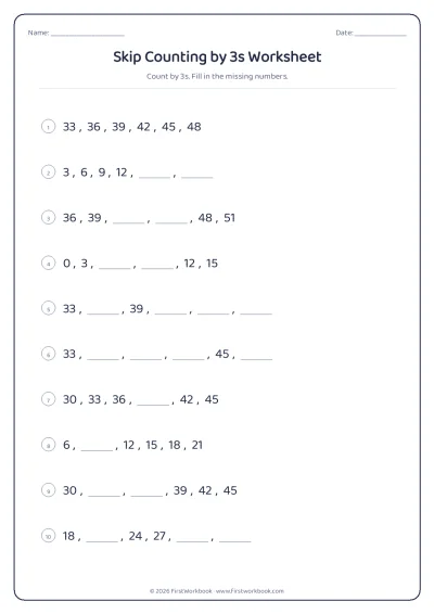 skip counting by 3s worksheet