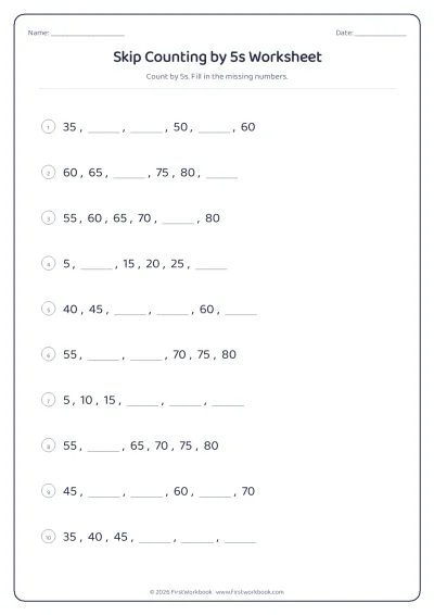 skip counting by 5s worksheet