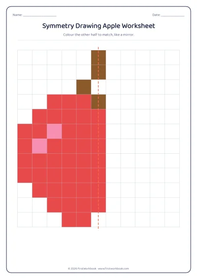 symmetry drawing worksheet Apple grid