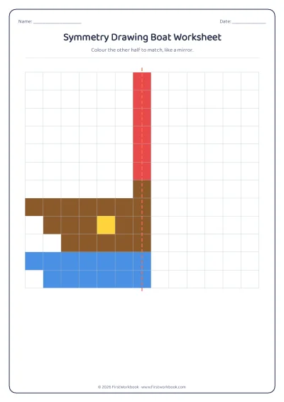 symmetry drawing worksheet Boat grid