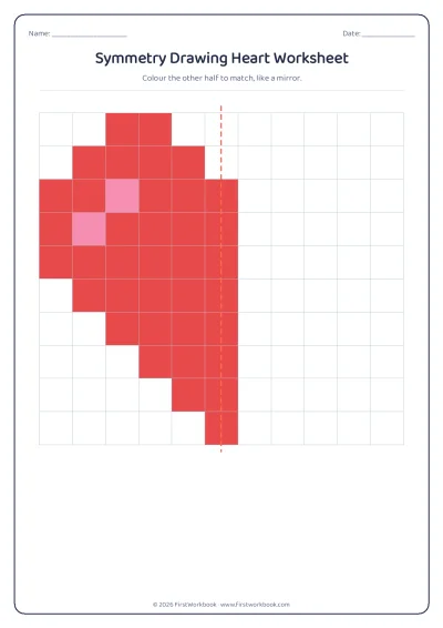 symmetry drawing worksheet Heart grid