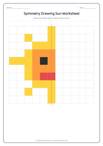 symmetry drawing worksheet Sun grid