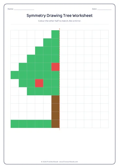 symmetry drawing worksheet Tree grid