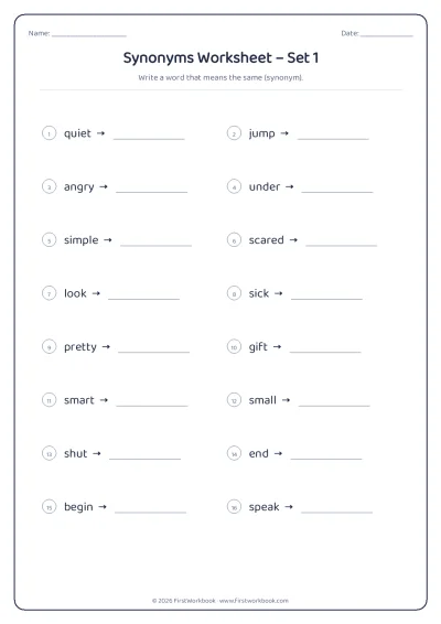 synonyms English grammar worksheet