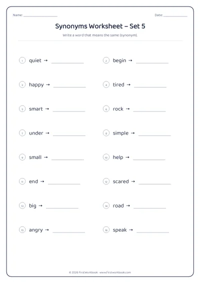 synonyms English grammar worksheet