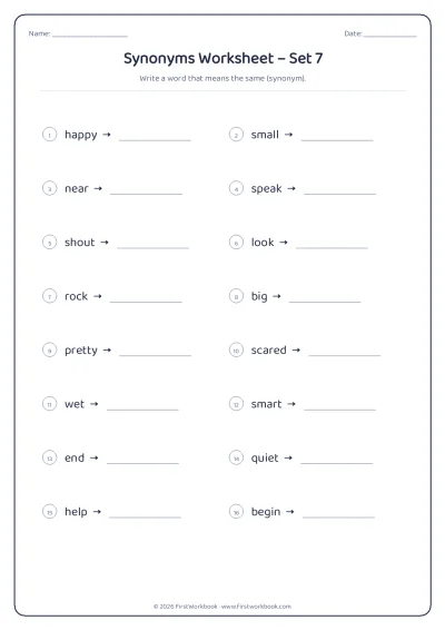 synonyms English grammar worksheet