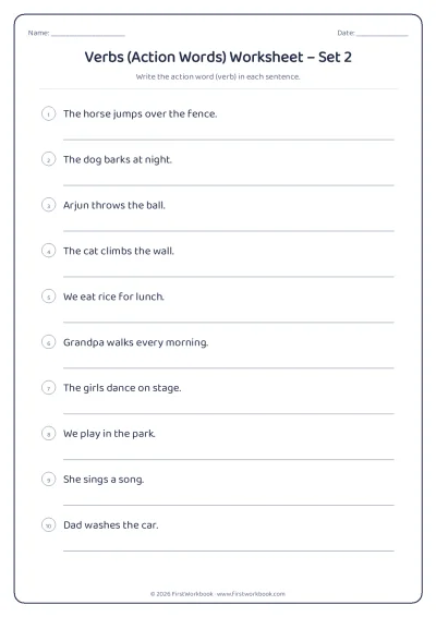 verbs (action words) English grammar worksheet