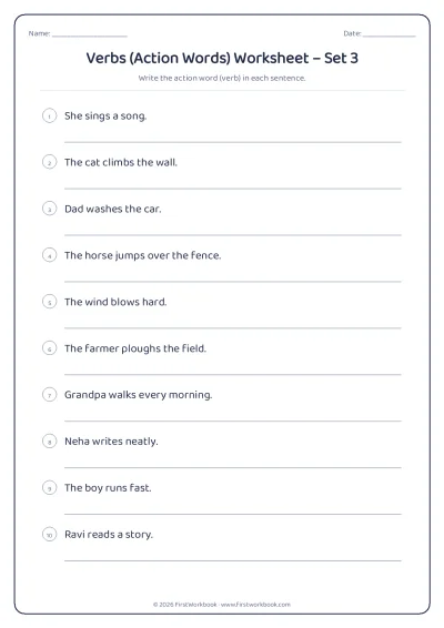 verbs (action words) English grammar worksheet