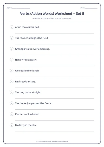 verbs (action words) English grammar worksheet