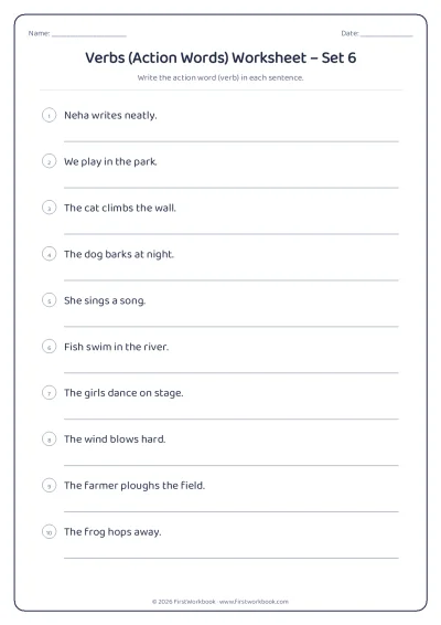 verbs (action words) English grammar worksheet