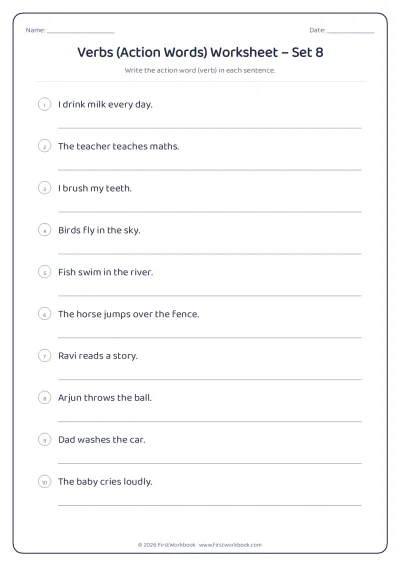 verbs (action words) English grammar worksheet